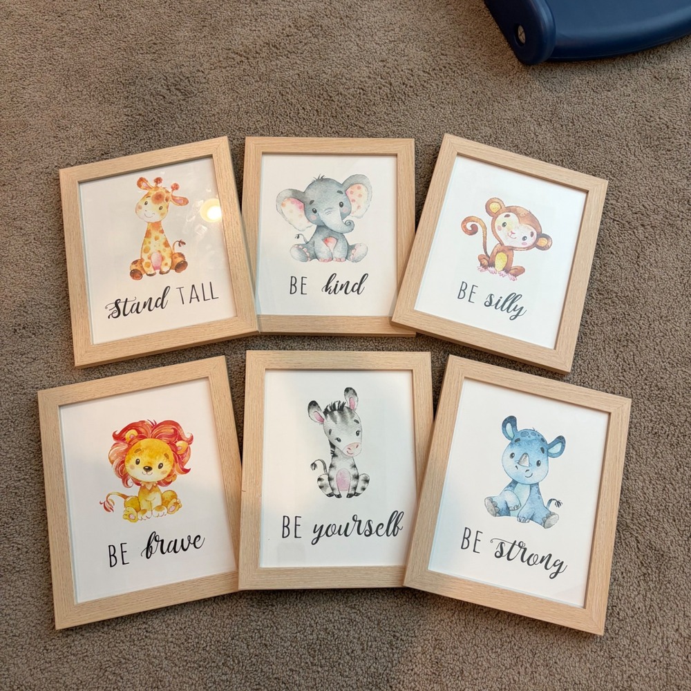 Safari Animal Nursery Framed Wall Art Set of 6 Watercolor Prints